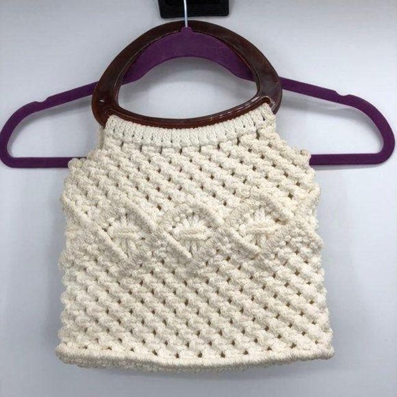 Vintage Hand Made Crocheted Purse Cream - Picture 3 of 14